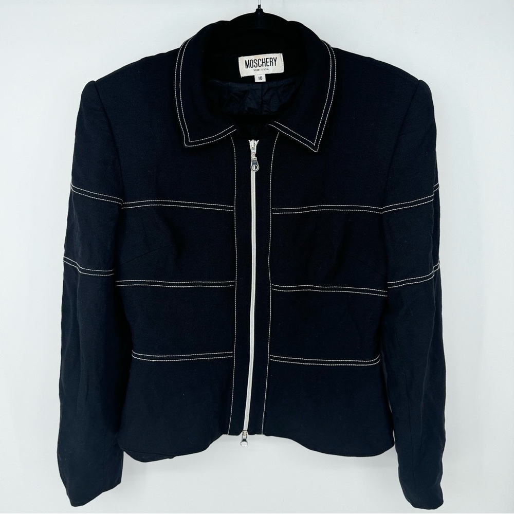 Moshcery Vintage 90s White Contrast Stitched Blazer with Shoulder Pads